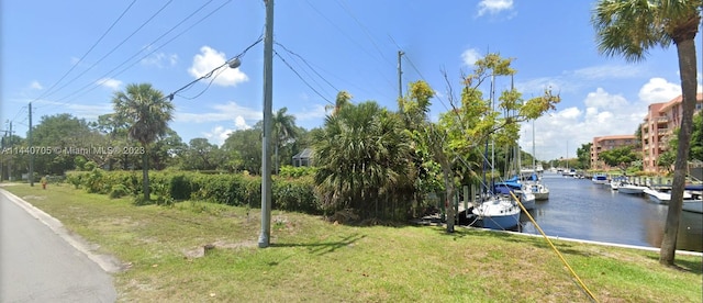 view of road with a water view