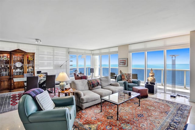 living room with a water view