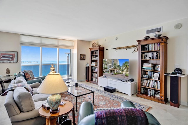 living room with a water view