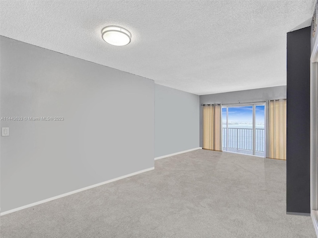 unfurnished room with light carpet and a textured ceiling