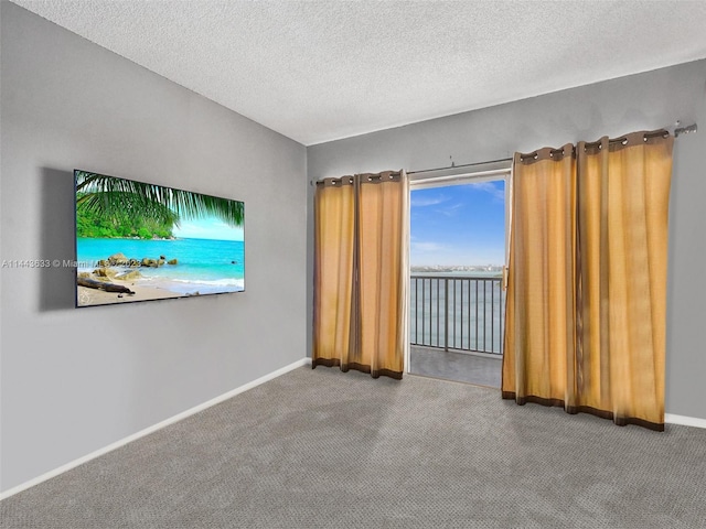 carpeted empty room with a textured ceiling