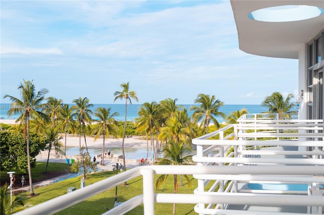 balcony featuring a water view