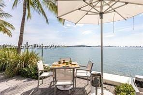 view of patio featuring a water view