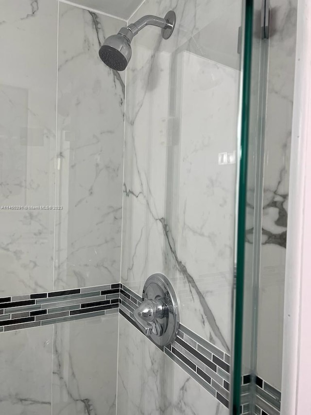 details with a shower with shower door