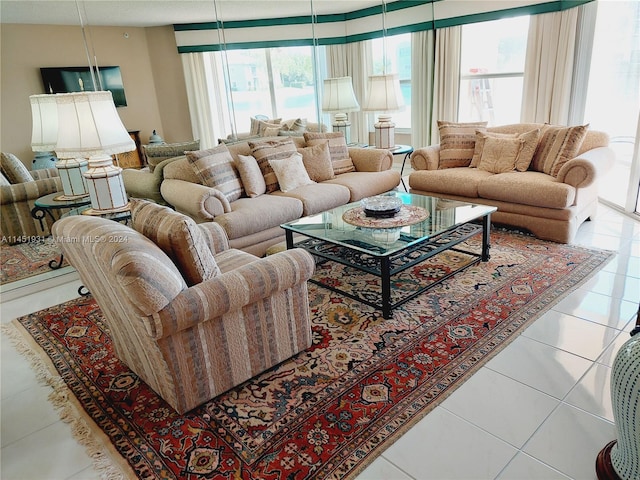 view of tiled living room