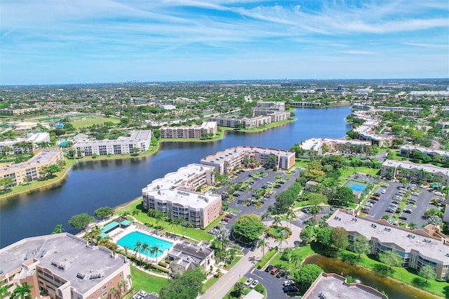 aerial view featuring a water view