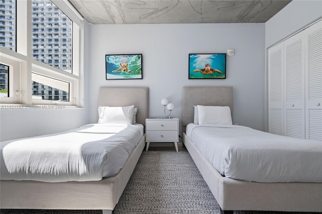 bedroom featuring a closet and multiple windows