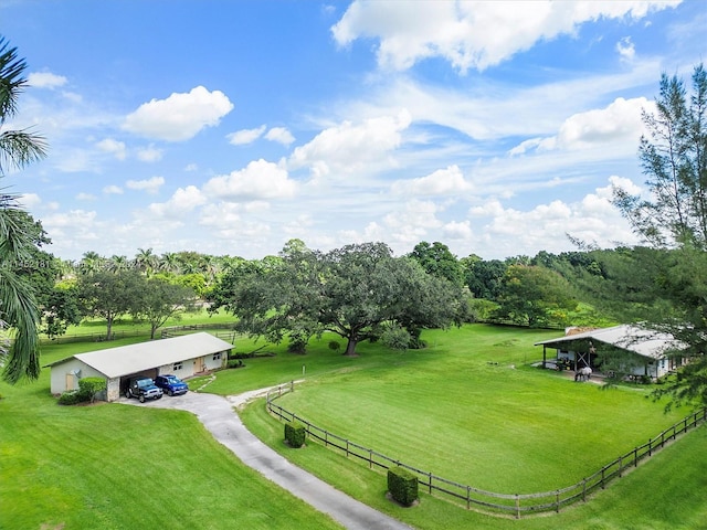 birds eye view of property featuring a rural view