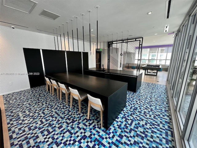 dining area featuring pool table and sink