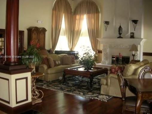 living room featuring dark hardwood / wood-style floors