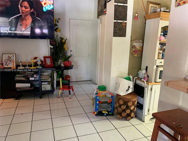 dining area with light tile floors