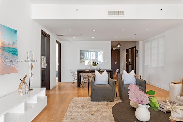 living room with light wood-type flooring