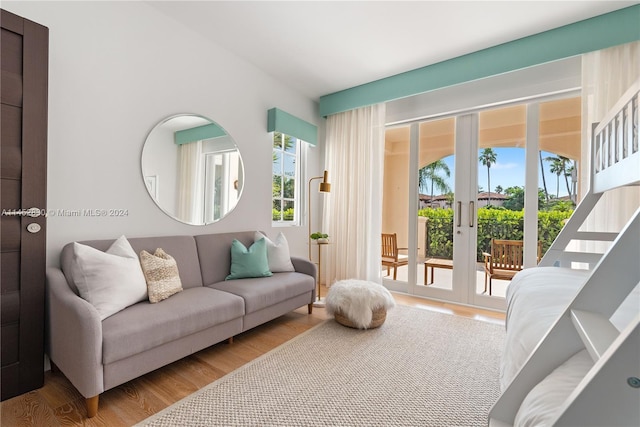 living room featuring hardwood / wood-style flooring and french doors