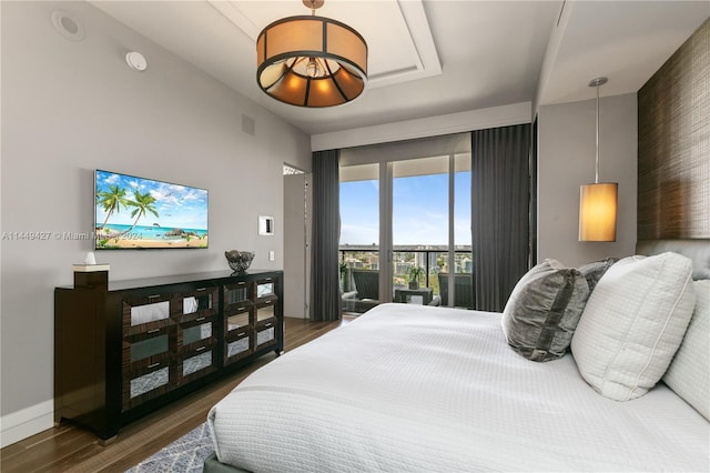 bedroom with dark hardwood / wood-style floors