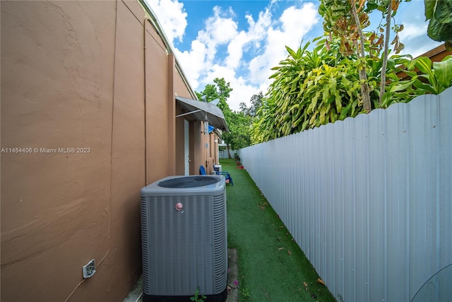 exterior space featuring central air condition unit