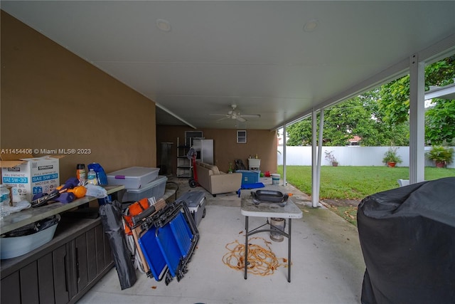 view of patio / terrace with a grill and ceiling fan