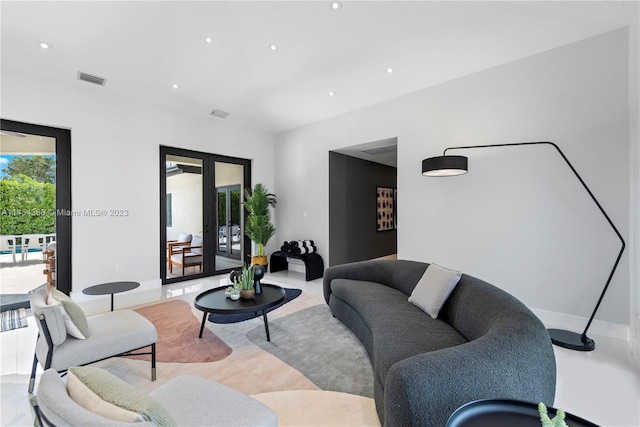 living room featuring french doors