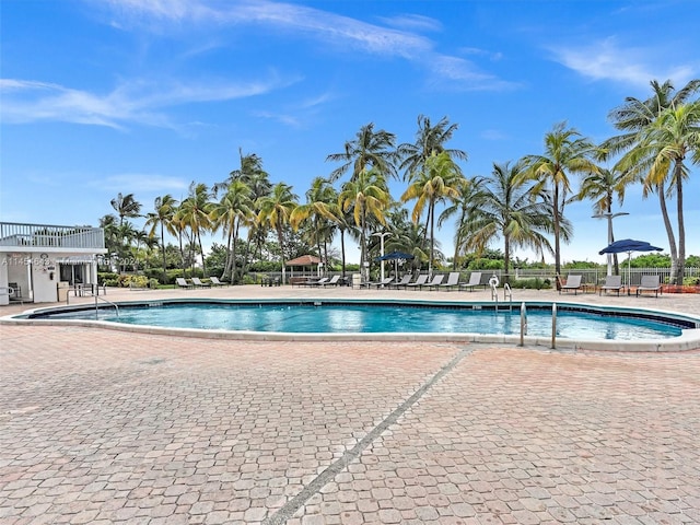 view of swimming pool with a patio area