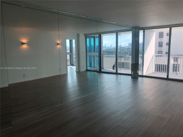 empty room featuring expansive windows and dark hardwood / wood-style flooring