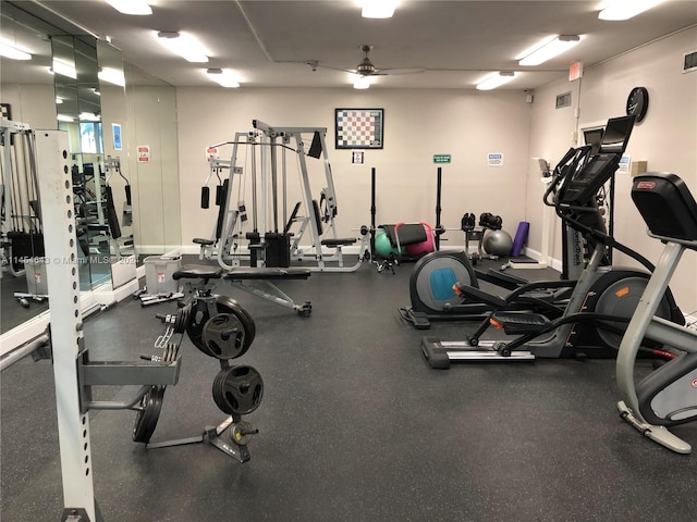 gym featuring ceiling fan