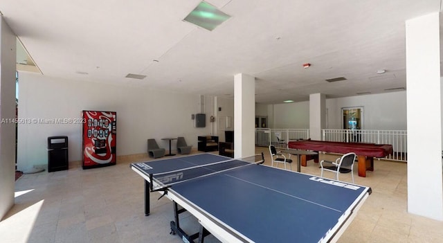 rec room with light tile floors and pool table