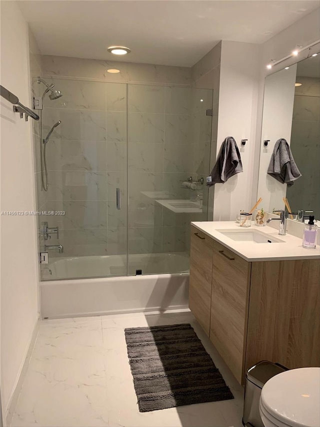 16385 Biscayne Blvd Unit 1417, North Miami Beach, FL 33160 - full bathroom with oversized vanity, toilet, tiled shower / bath, and tile flooring