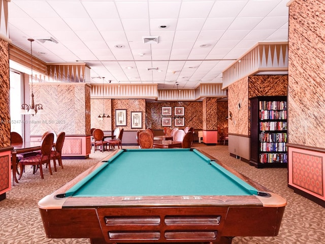 playroom with pool table and carpet flooring