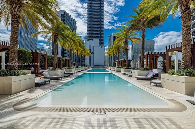 view of pool featuring a patio