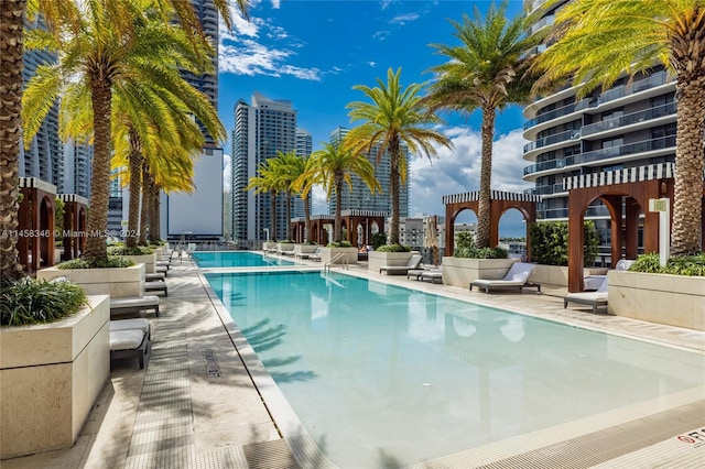 view of pool with a patio area and outdoor lounge area