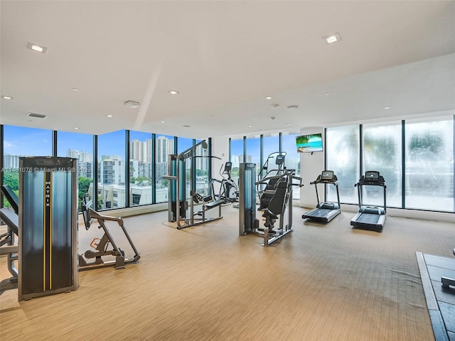 exercise room with a wall of windows