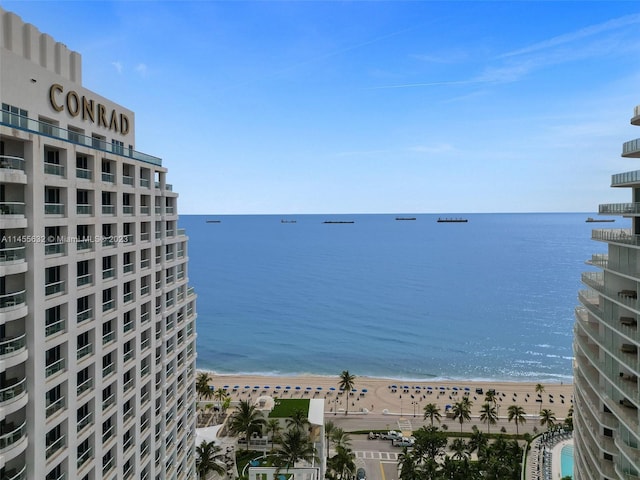 view of water feature with a view of the beach