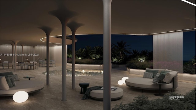 view of patio at night