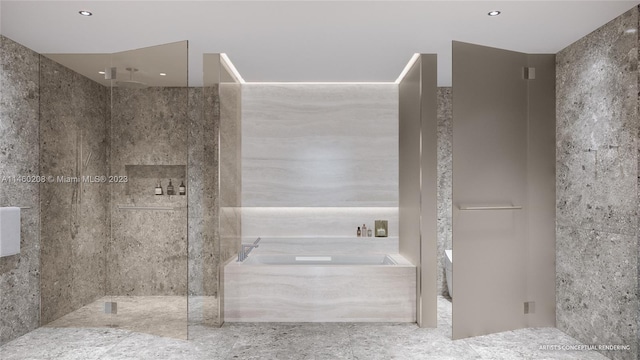 bathroom with independent shower and bath