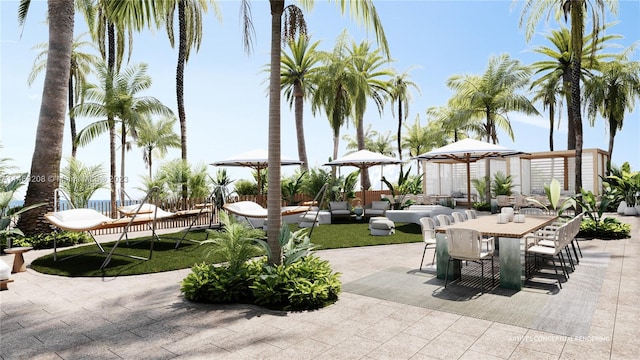 view of terrace featuring a gazebo and an outdoor living space