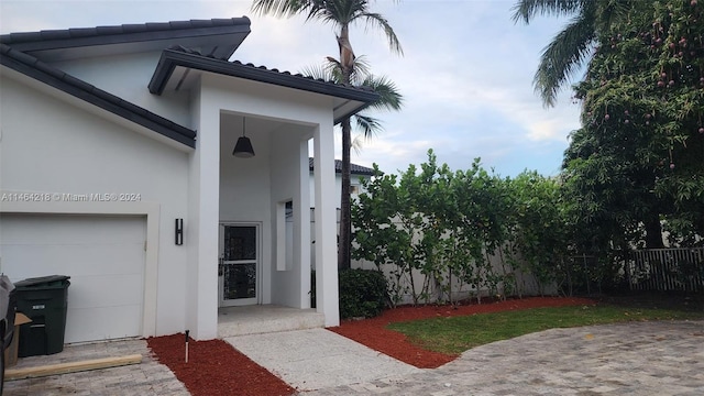 view of patio / terrace with a garage