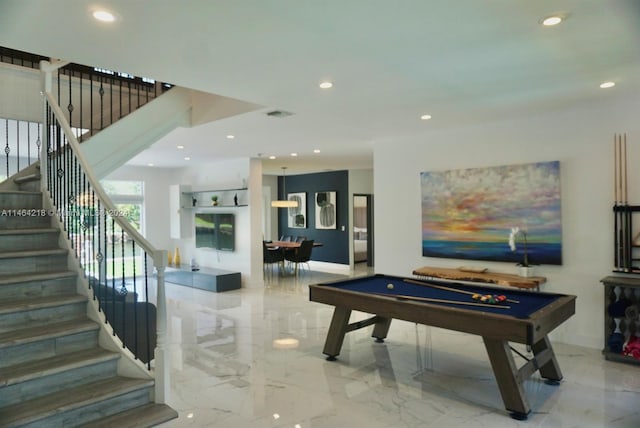 game room featuring tile patterned flooring and billiards