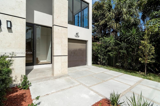 view of terrace with a garage