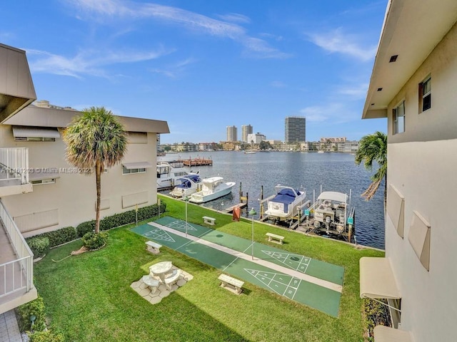 view of water feature featuring a dock