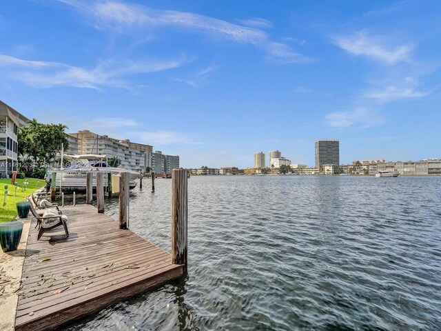 dock area with a water view