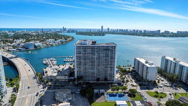 aerial view featuring a water view