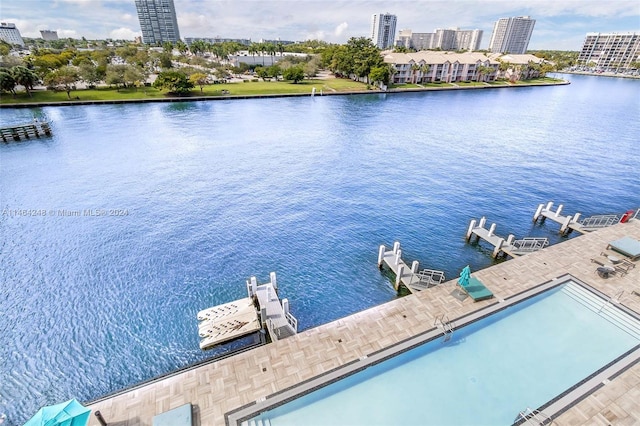 view of dock with a water view