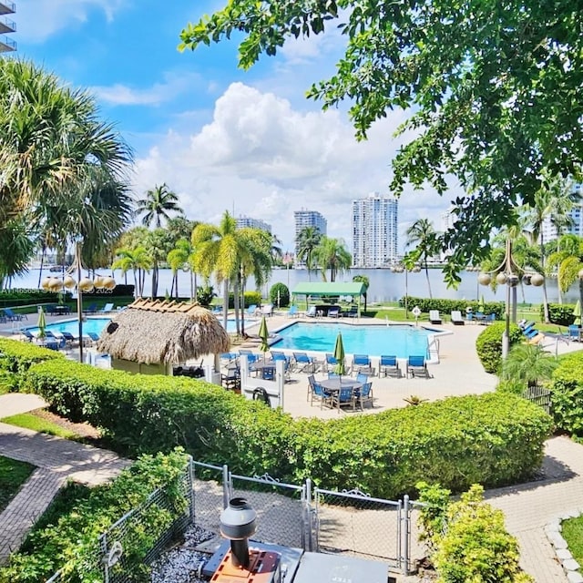 view of pool featuring a patio