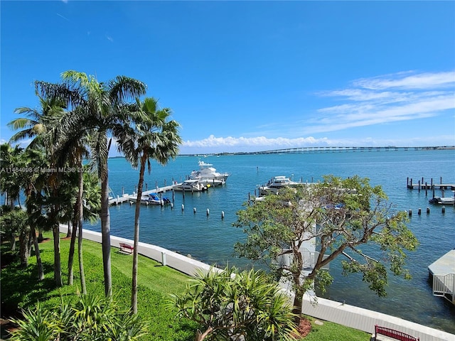 water view with a boat dock