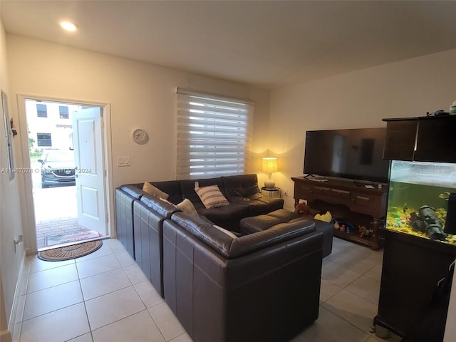 living room with light tile patterned flooring