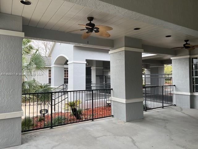 view of patio featuring ceiling fan