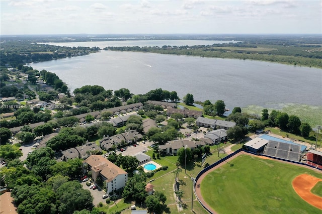 aerial view featuring a water view