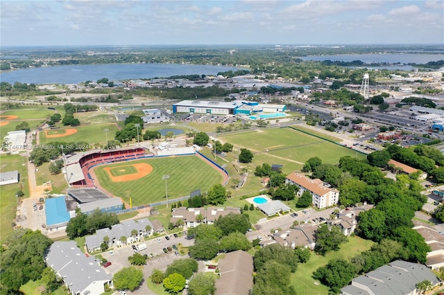 aerial view with a water view