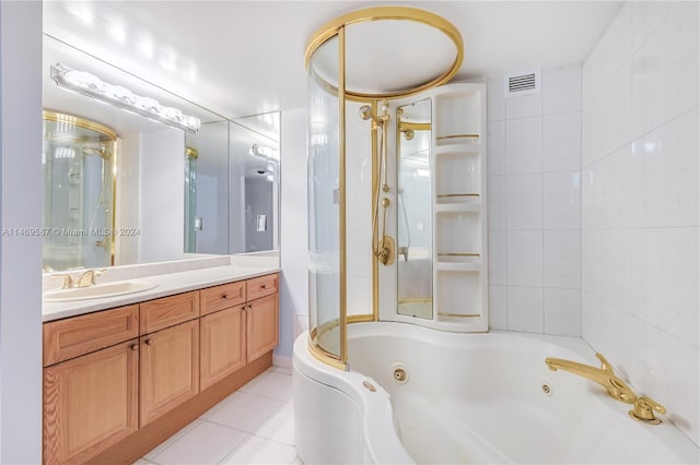 bathroom with tile flooring and vanity