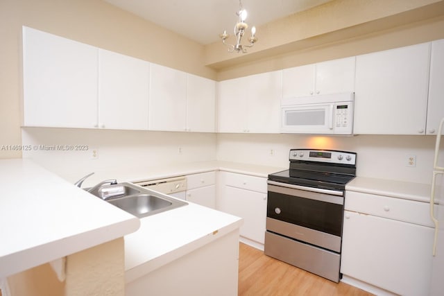 kitchen featuring white cabinetry, sink, light hardwood / wood-style flooring, and stainless steel range with electric stovetop