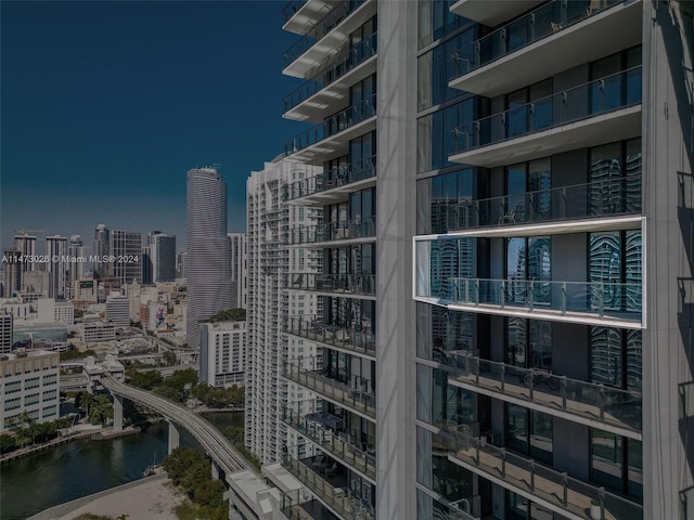 exterior space with a water view